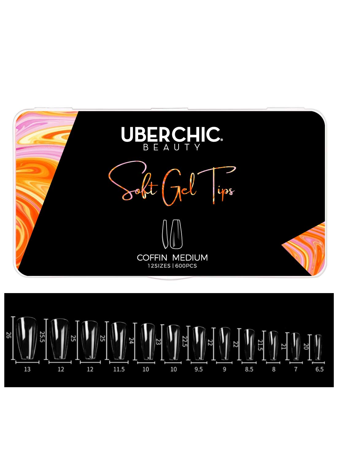 600 Soft Gel Tips: Coffin - Medium - Cordoza Nail Supply