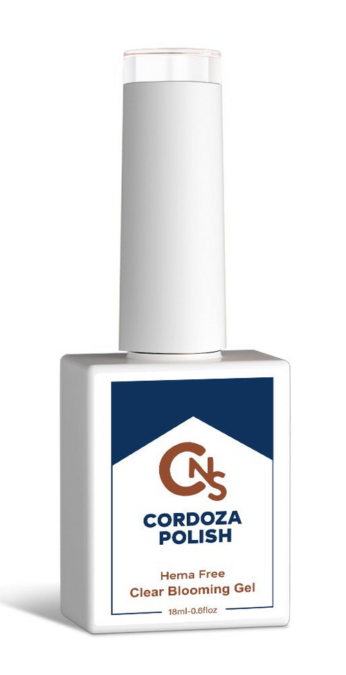 Cordoza Polish clear blooming gel bottle on a white background