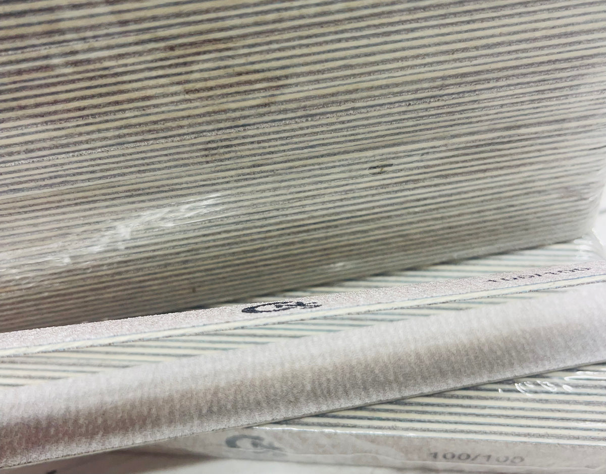 100/100 Grit Ultra-Thin Zebra Nail File – Disposable, Wooden Core 50pk