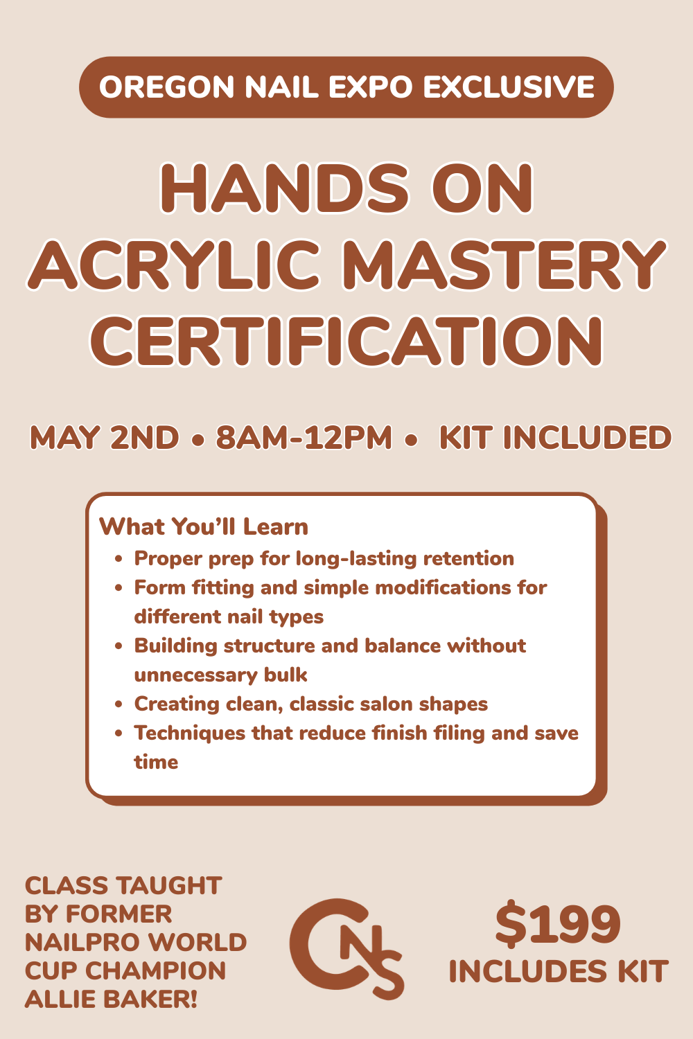 Acrylic Foundations Masterclass - Oregon Nail Expo Exclusive - May 2nd 8am-12pm