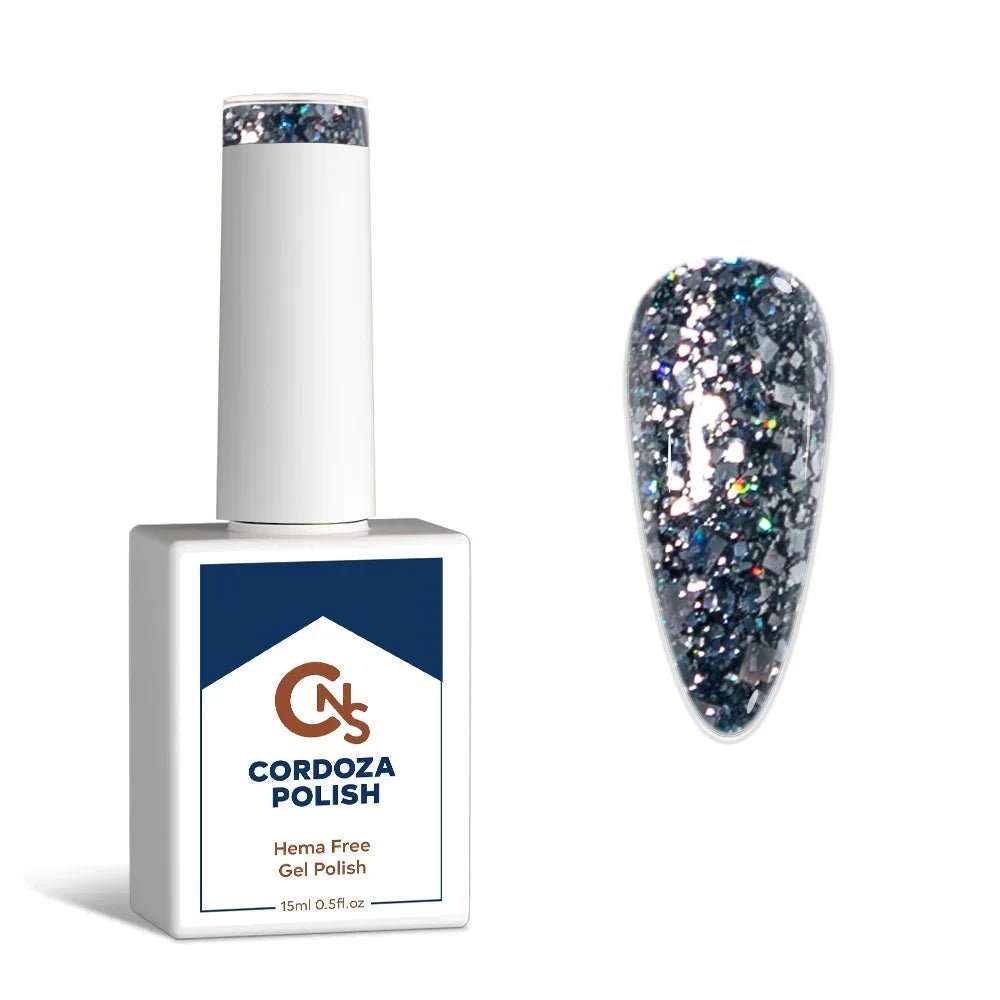 Blackout Glam - CNS Hema Free Glitter Gel Polish - Cordoza Nail Supply