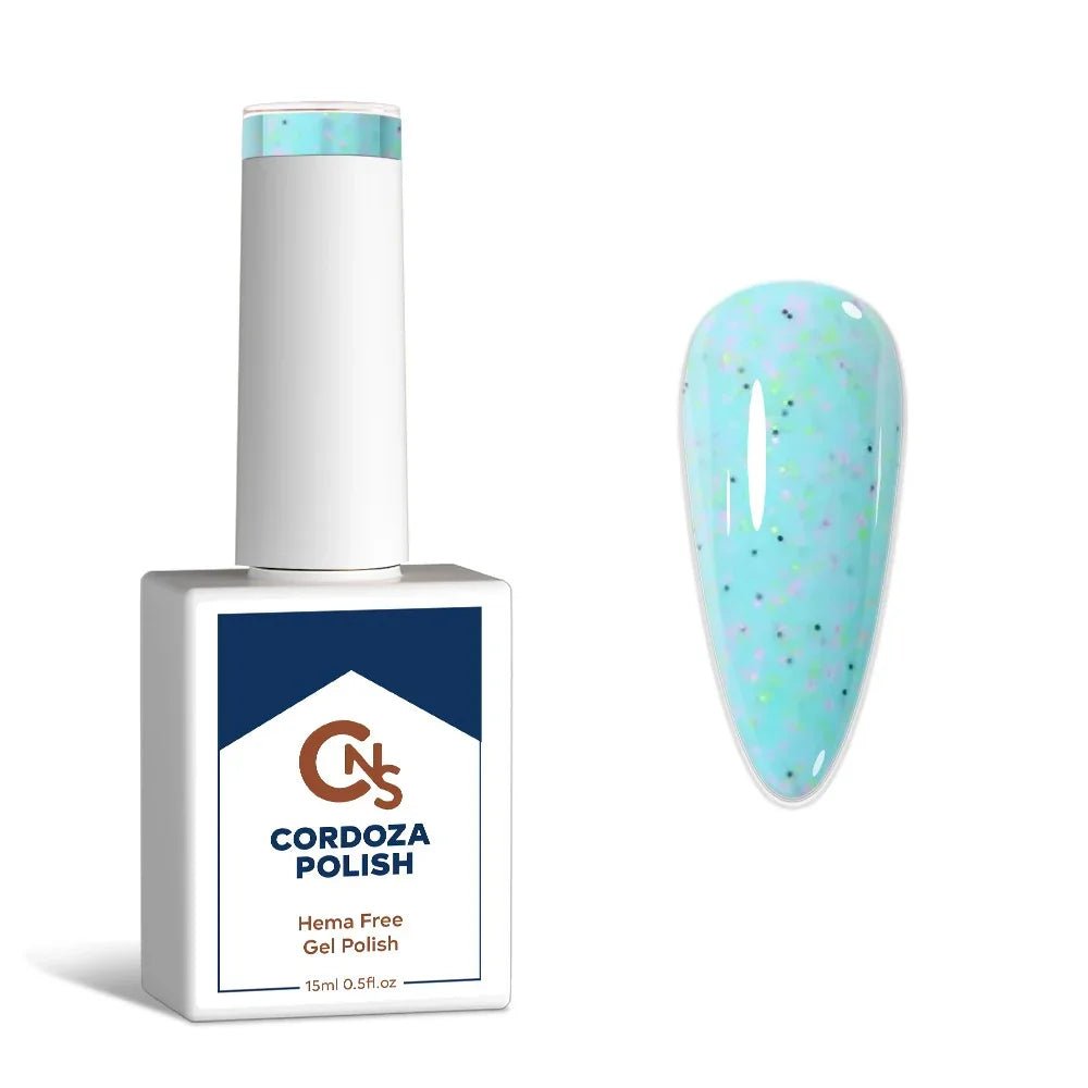 Blue Confetti - CNS Hema Free Speckle Gel Polish - Cordoza Nail Supply