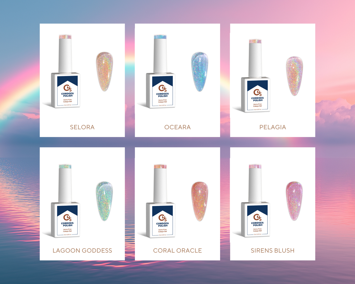 6pc Rainbow Holo Cateye Hema Free Gel Polish - Goddesses of the Deep