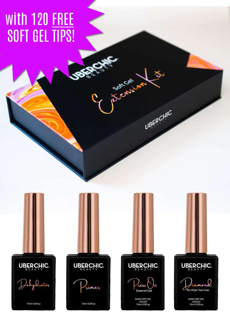 Soft Gel Kit: 3-Step Soak Off Nail Extension System with Bonus Gel Top Coat + FREE Soft Gel Tips! - Cordoza Nail Supply