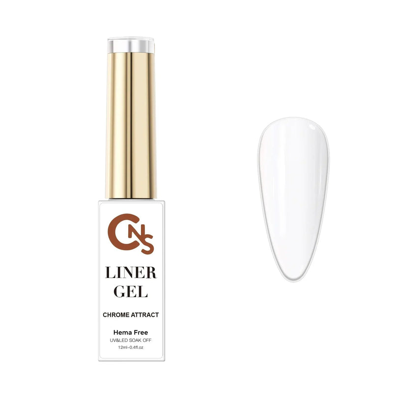 White Chrome Attract Liner - CNS Hema Free Gel Polish + Top - Cordoza Nail Supply